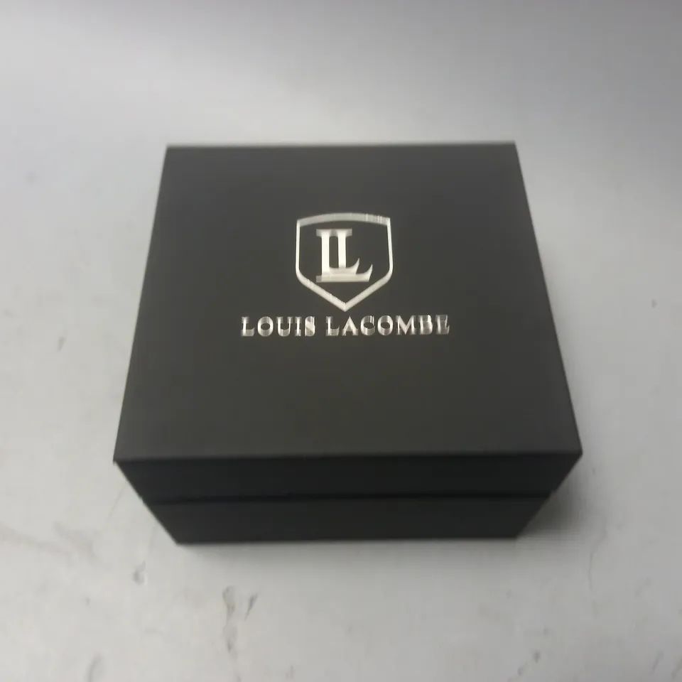 LOUIS LACOMBE GENTS CHRONOGRAPH WATCH WITH BLACK LEATHER STRAP IN BOX