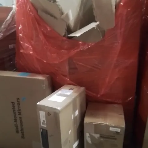 PALLET OF ASSORTED HOUSEHOLD GOODS AND PRODUCTS TO INCLUDE;WALL MOUNTED BATHROOM MIRRORS,WATER DISPENSER,ISOFIX BASE