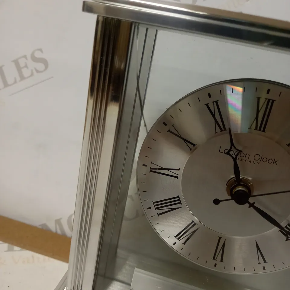 LONDON CLOCK DESIGNS SILVER GLASS MANTLE CLOCK 