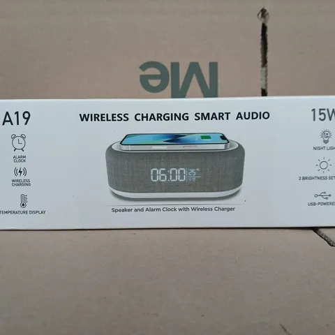 BOXED UNBRANDED A19 WIRELESS CHARGING SMART AUDIO SPEAKER AND ALARM CLOCK