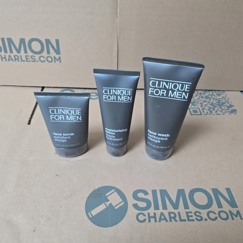 CLINIQUE FOR MEN SKINCARE TRIO – FACE SCRUB, MOISTURISING LOTION & FACE WASH