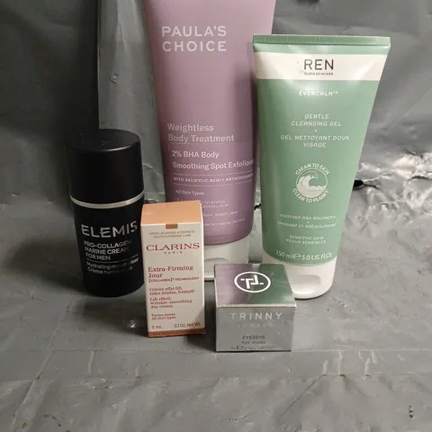 LOT OF 4 ASSORTED COSMETIC PRODUCTS TO INCLUDE TRINNY LONDON EYE SHADE, CLAIRINS WRINKLE-SMOOTHING DAY CREAM, ELEMIS PRO-COLLAGEN MARINE CREAM FOR MEN, ETC