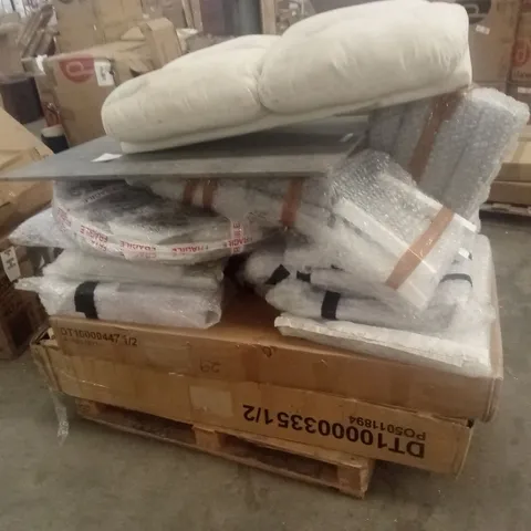 PALLET OF ASSORTED INCOMPLETE DESIGNER FURNITURE PARTS AND PIECES 