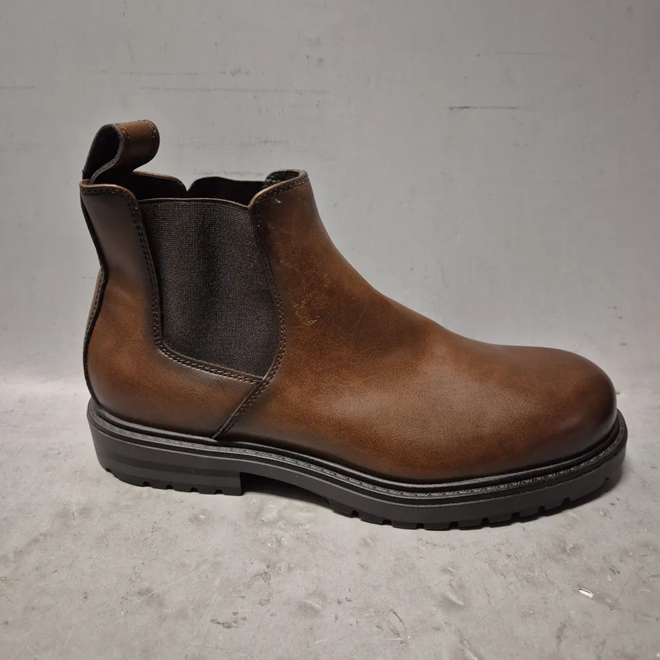 ZARA LEATHER ANKLE CHEALSEA BOOTS, BROWN - UK SIZE 11