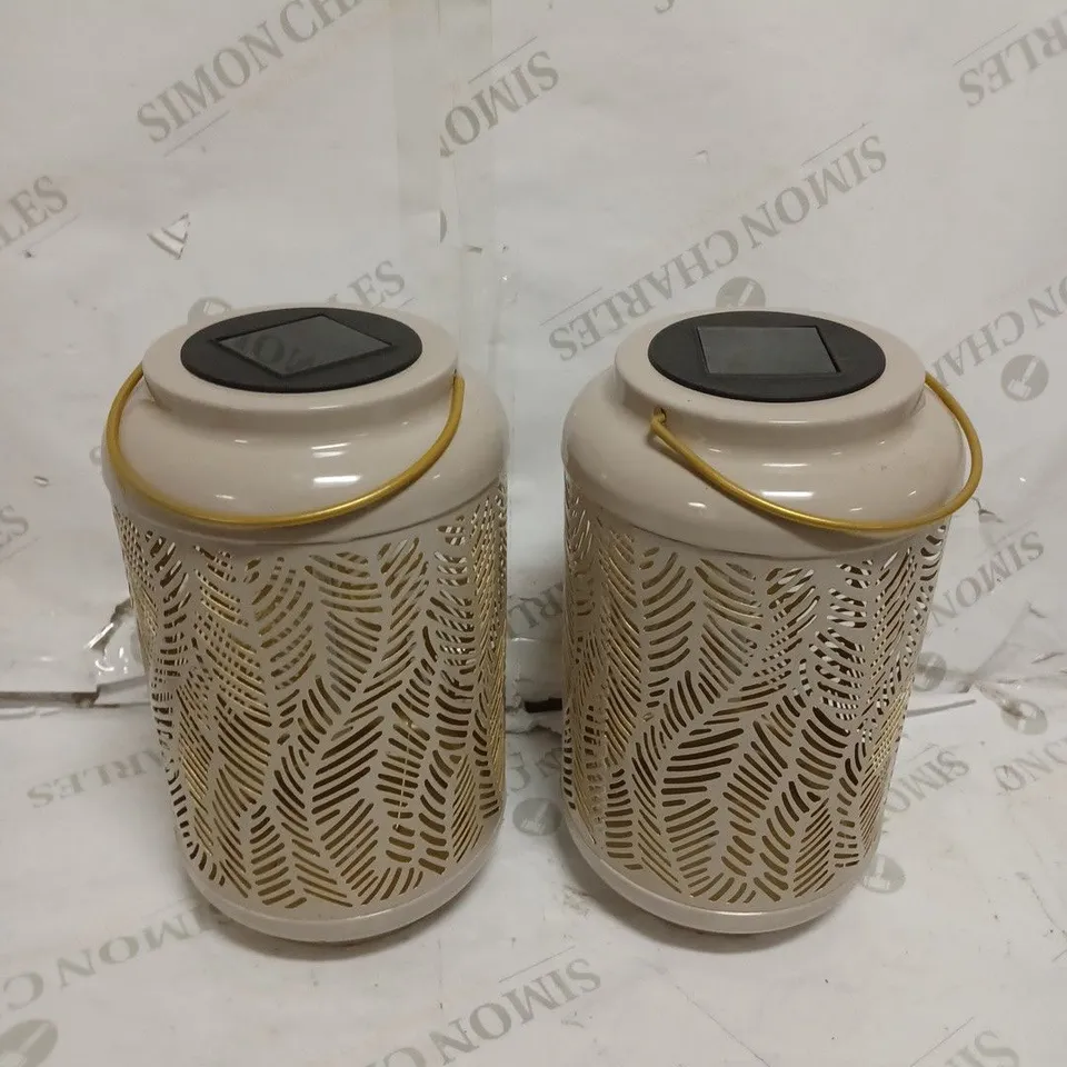GARDEN REFLECTIONS SET OF 2 PATTERNED SOLAR LANTERNS, LEAF