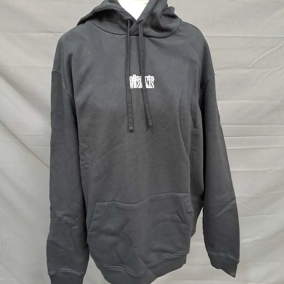 ALLSAINTS REFRACT LOGO HOODIE IN WASHED BLACK SIZE S