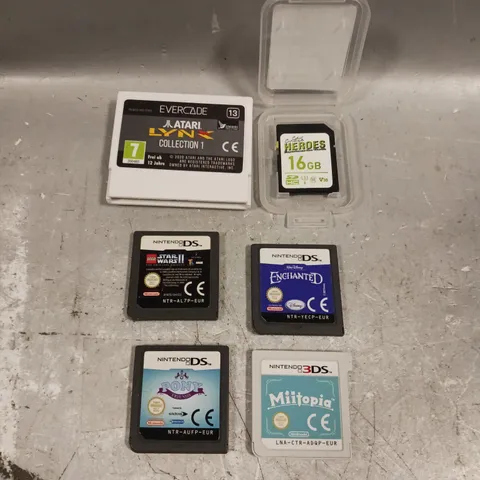 6 X ASSORTED CARTRIDGE VIDEO GAMES TO INCLUDE PONY FRIENDS, ENCHANTED, MIITOPIA ETC 