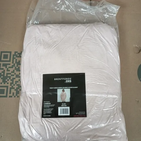 BRENTFORDS BY OHS TEDDY FLEECE SHERPA REVERSE HOODIE BLANKET – BLUSH, ONE SIZE