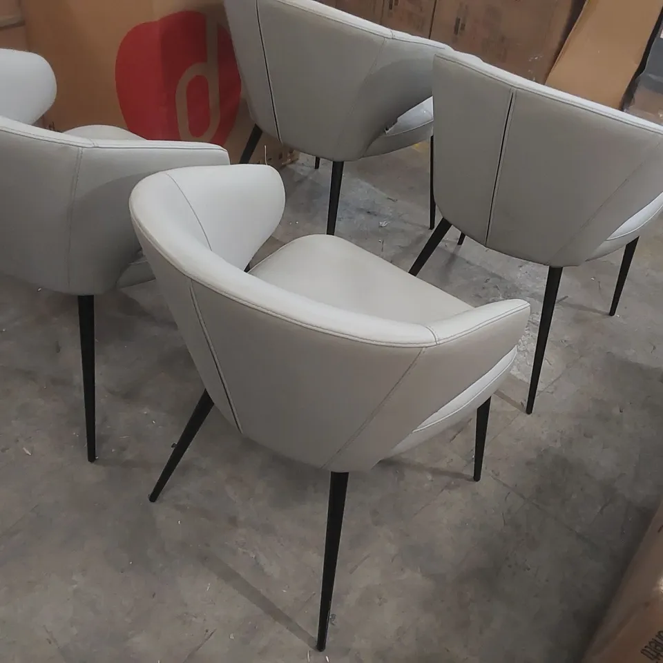 SET OF 4x DANETTI LANDON LIGHT GREY LEATHER DINING CHAIRS