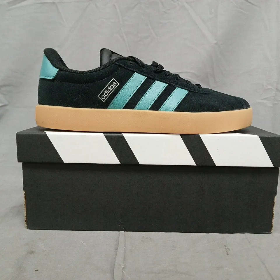 BOXED PAIR OF ADIDAS VL COURT 3.0 SHOES IN BLACK/BLUE SIZE UK 7.5