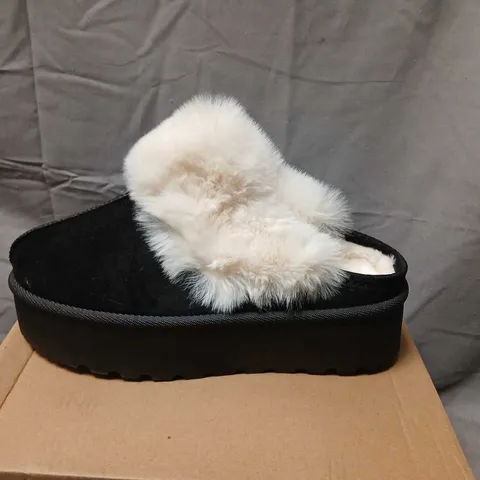 CORE10 BLACK MICRO SLIPPERS WITH WHITE FAUX FUR – WOMEN'S FOOTWEAR