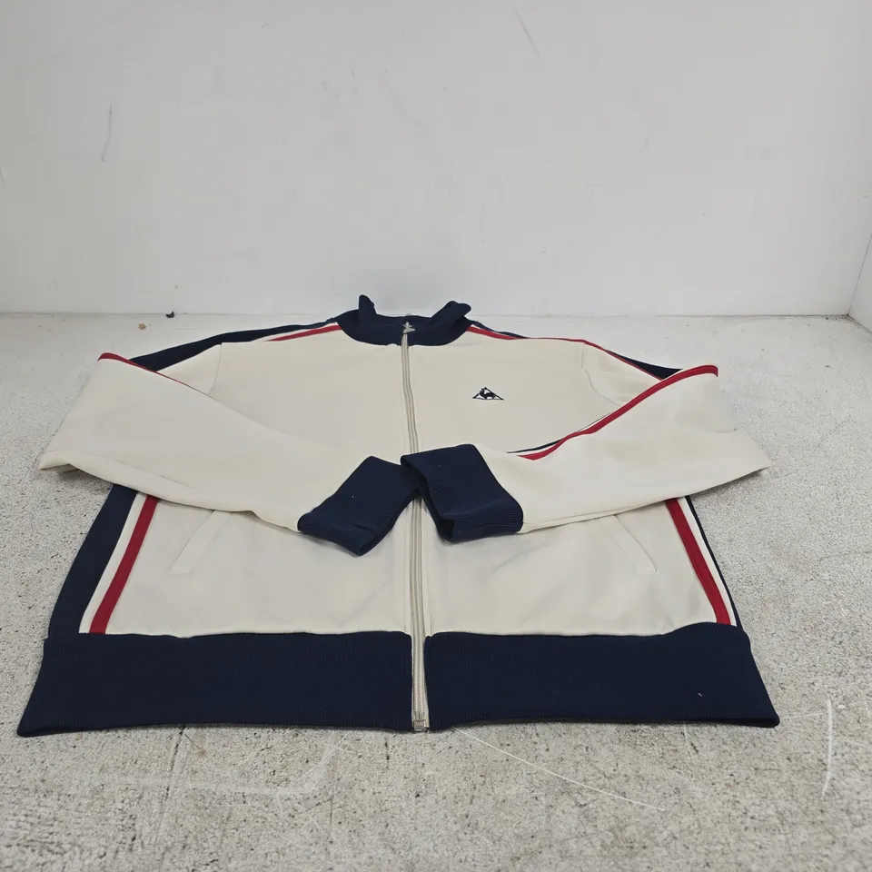 LE COQ SPORTIF JACKET – WHITE WITH NAVY COLLAR, RED SIDE STRIPES SIZE UNSPECIFIED
