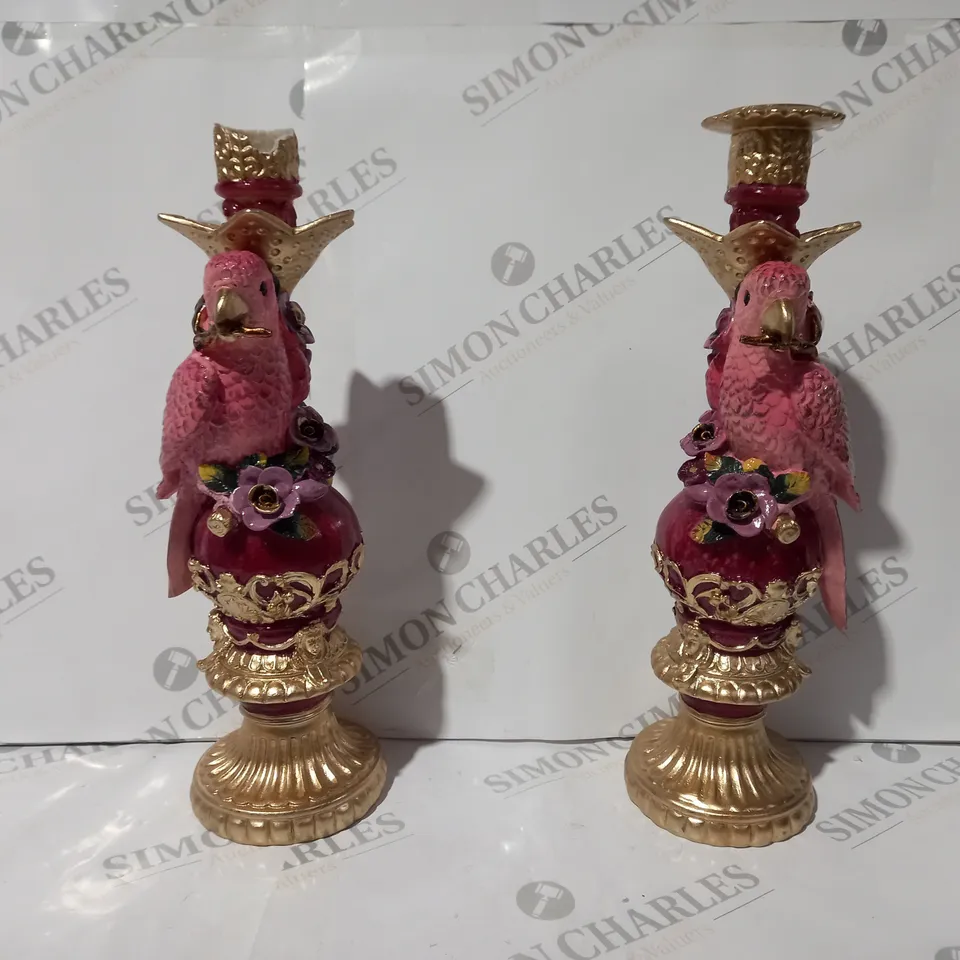 BOXED ALISON CORK SET OF 2 PARROT CANDLE STICKS