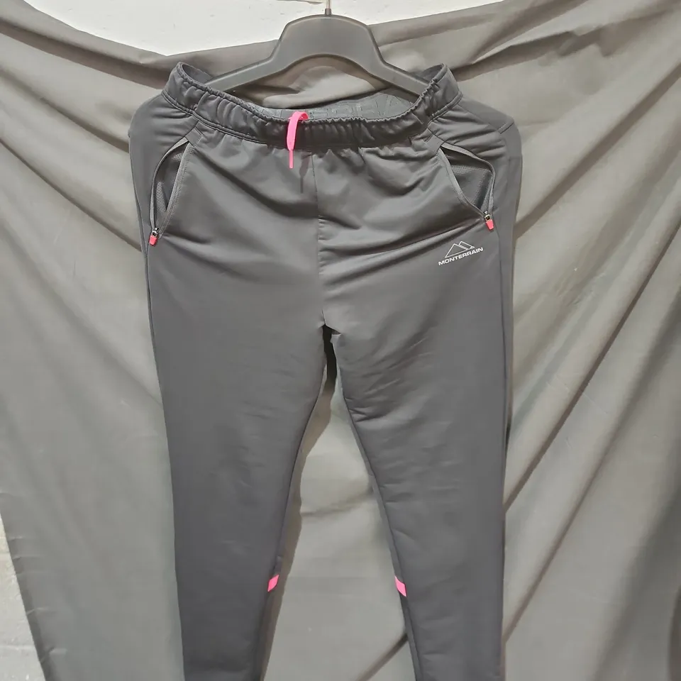 MONTERRA MOUNTAIN EXPLORATION PANTS – GREY WITH PINK ZIPS, UK SIZE XL .