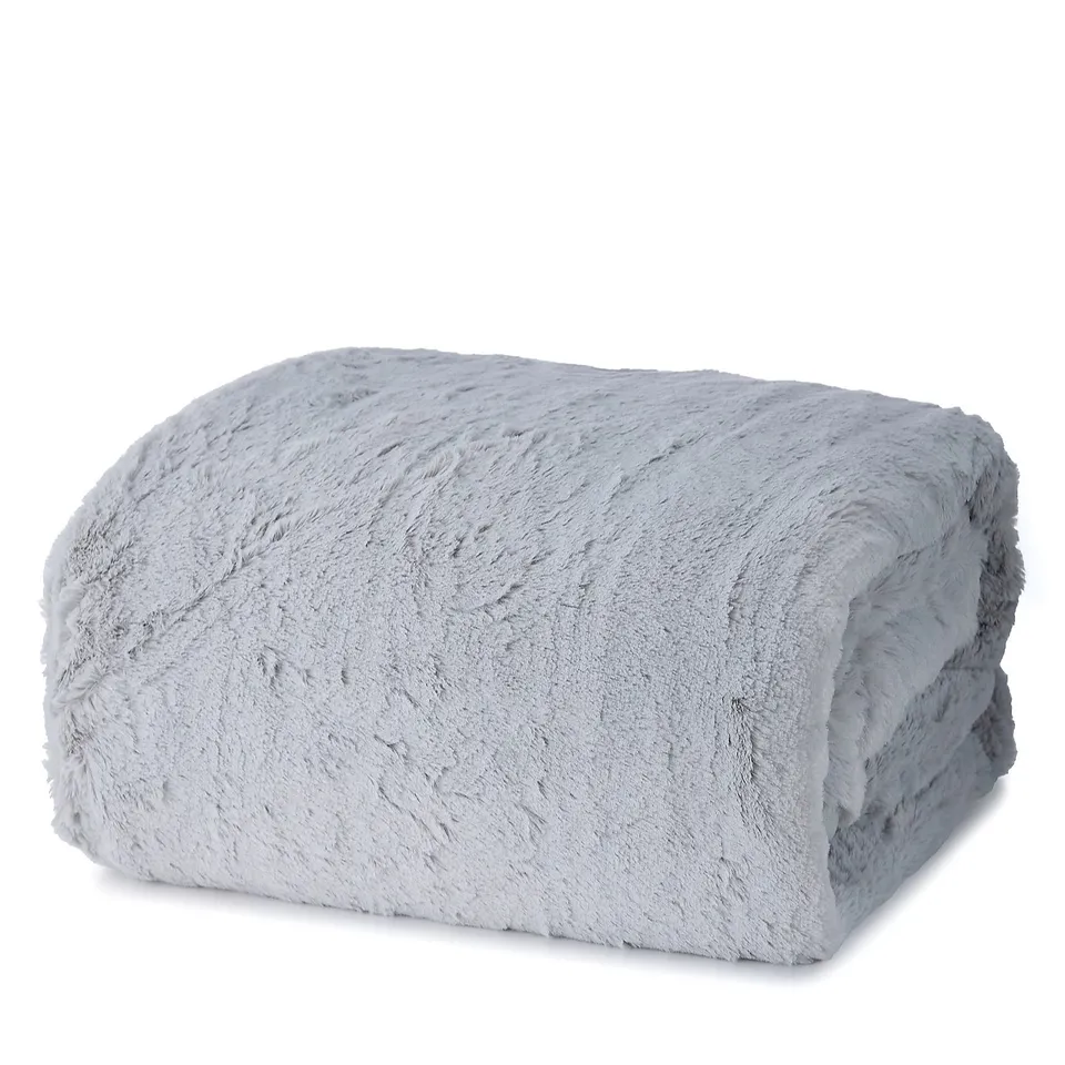 COZEE HOME LUXURY FAUX FUR HEATED THROW UNBOXED dark grey