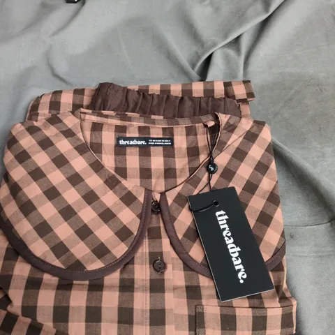 THREADBARE LADIES PYJAMA PANT SET BROWN CHECK SIZE 8
