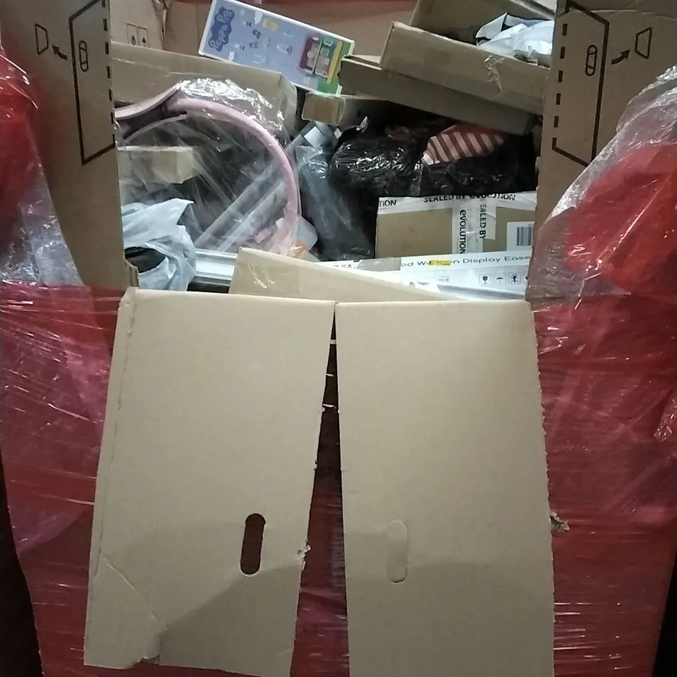 PALLET OF HOUSEHOLD ITEMS TO INCLUDE WOK PAN,KNITTING MACHINE, DANCE MAT,STAINLESS STEEL TRASH BIN AND OTHER ASSORTED ITEMS....