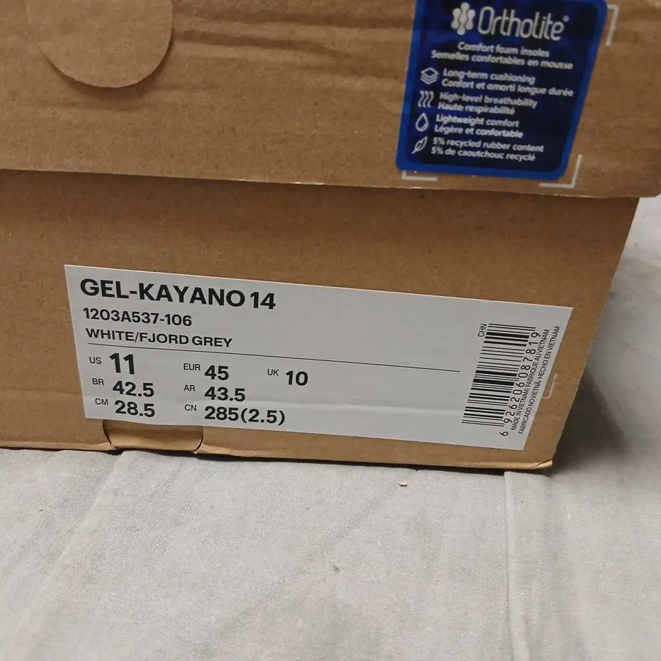 ASICS GEL-KAYANO 14 SHOES – WHITE/FJORD GREY, UK 10 (US 11)