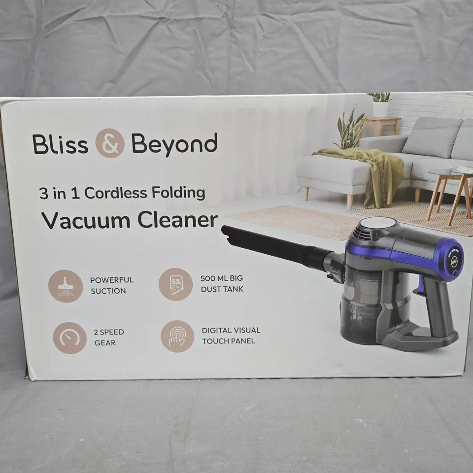 BLISS & BEYOND 3-IN-1 CORDLESS FOLDING VACUUM CLEANER – BOXED