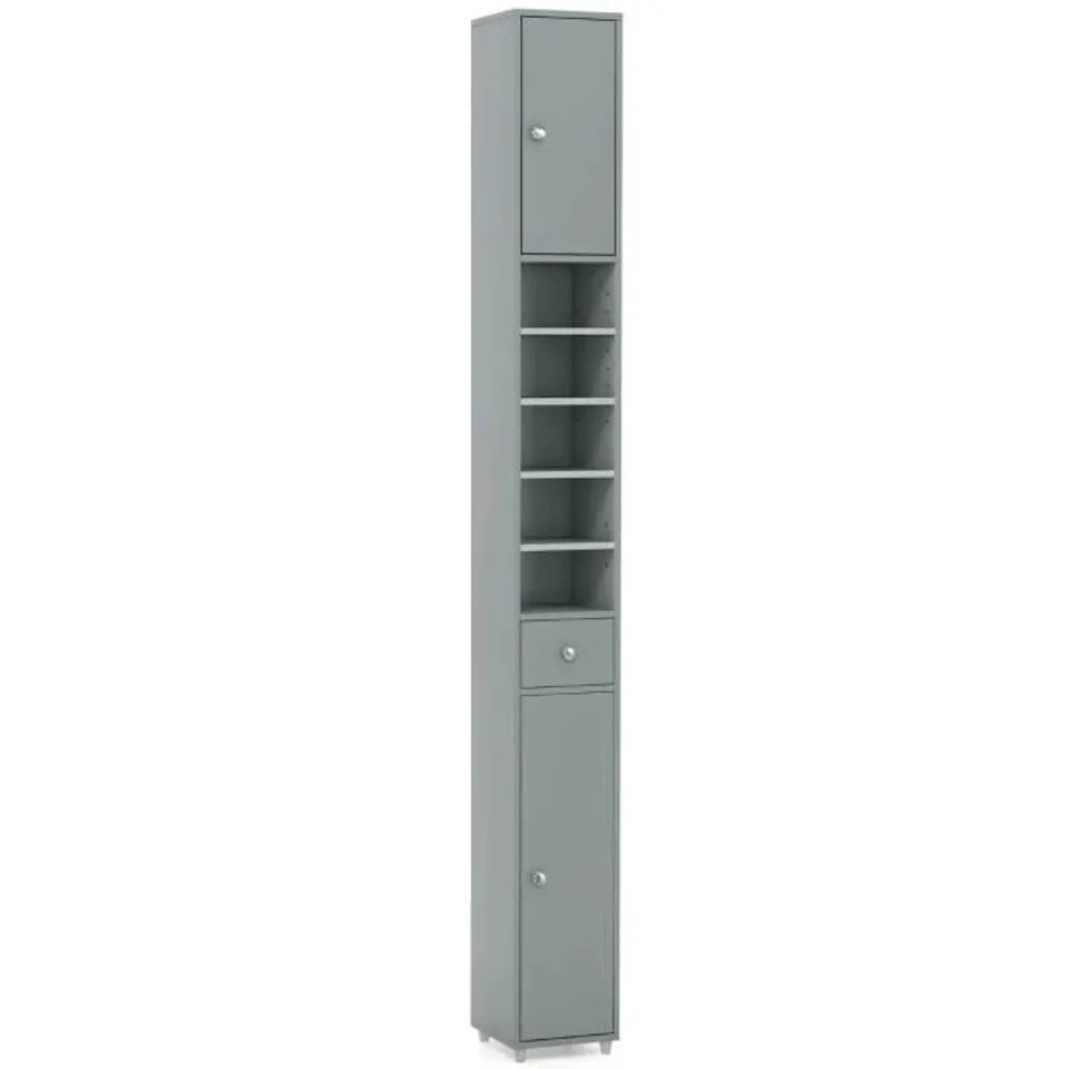 BOXED COSTWAY 180cm TALL FREESTANDING BATHROOM CABINET WITH 2 DOORS AND 1 DRAWER - GREY