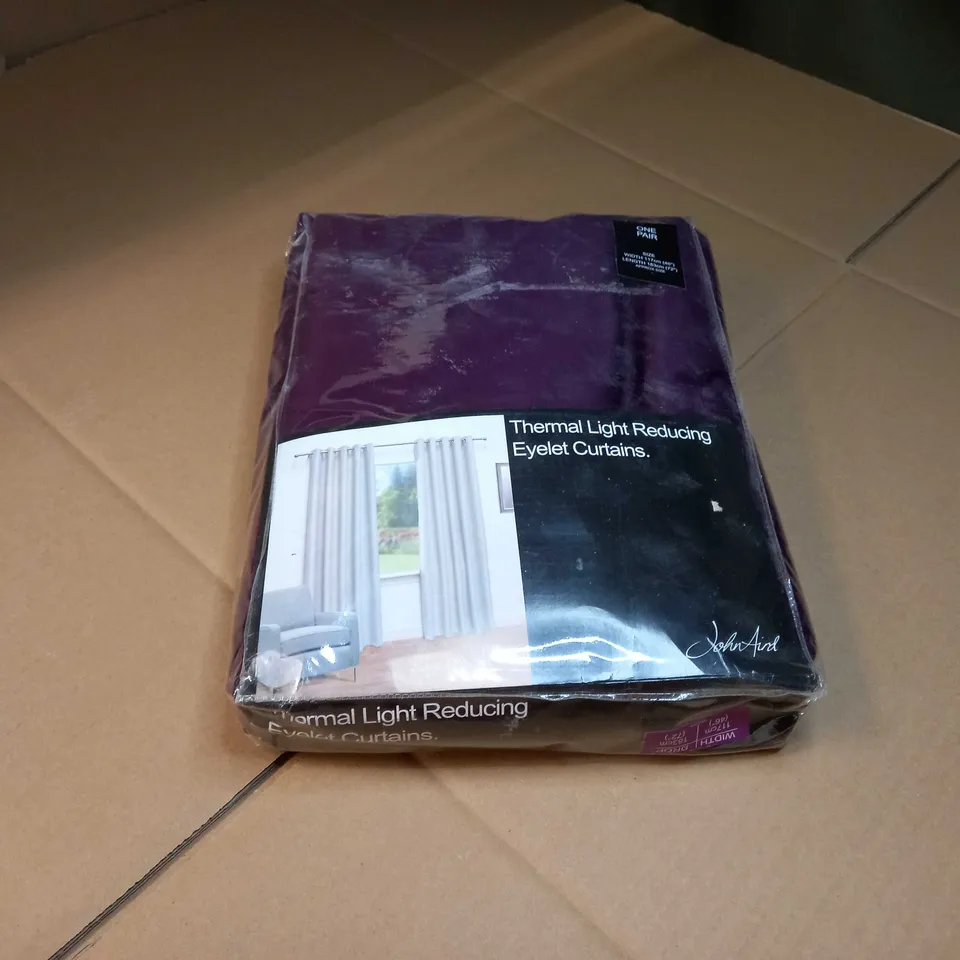 PACKAGED DEEP PURPLE DESIGNER THERMAL LIGHT REDUCING EYELET CURTAINS