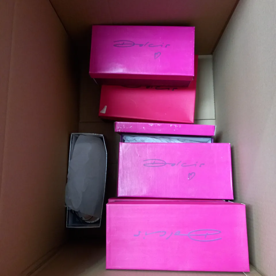 BOX OF 10 PAIRS OF ASSORTED SHOES IN VARIOUS STYLES, COLOURS AND SIZES