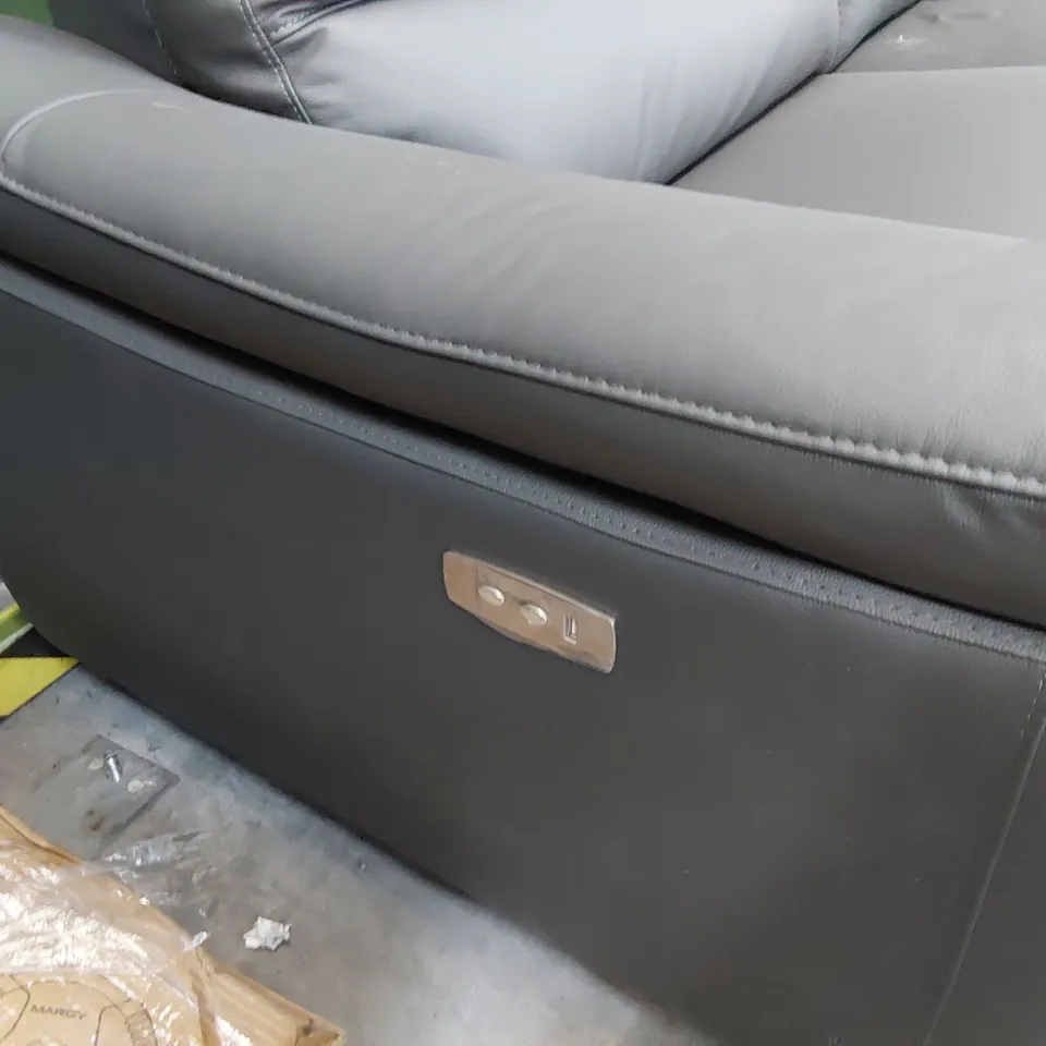 DESIGNER POWER RECLINING THREE SEATER SOFA GREY LEATHER 