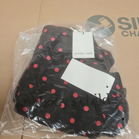 NOBODY'S CHILD BIRCH PINAFORE MINI DRESS β BLACK WITH RED SPOTS, UK 10 (EU 38, USA 6)