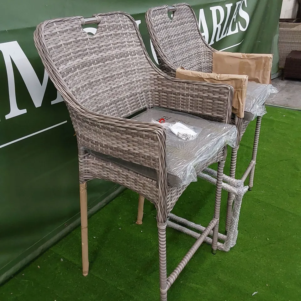 PAIR OF PORTO PATIO BAR STOOLS IN GREY RATTAN