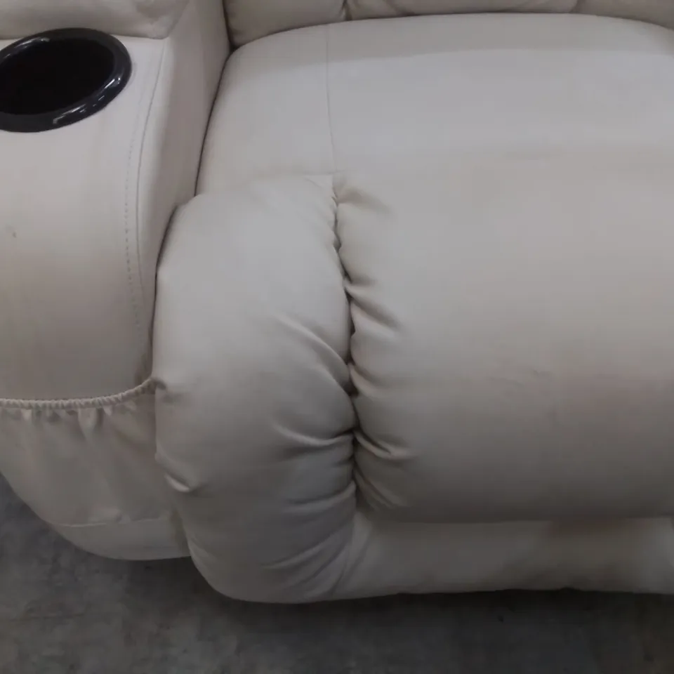 DESIGNER POWER RECLINING ROCKING SWIVEL EASY CHAIR IN CREAM FAUX LEATHER