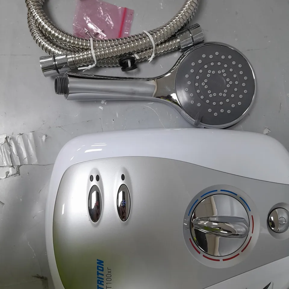 TRITON T100XR 10.5KW ELECTRIC SHOWER WHITE & BRUSHED CHROME FASCIA
