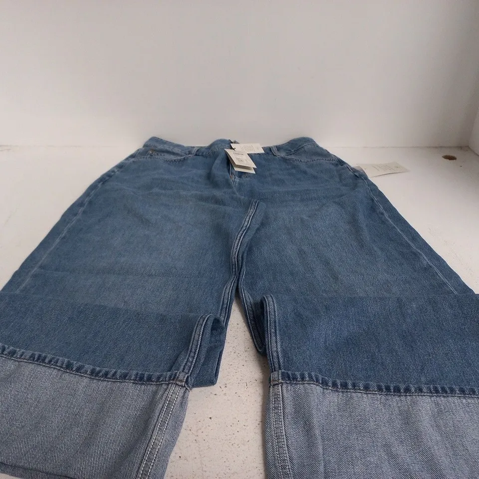 NOBODY'S CHILD WIDE-LEG JEANS TURN UP – BLUE, UK 16