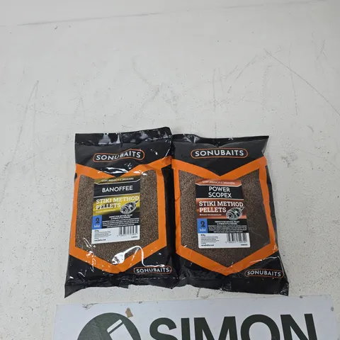SONUBAITS STIKI METHOD PELLETS 2MM TWIN PACK – BANOFFEE & POWER SCOPEX, 2 X 650G