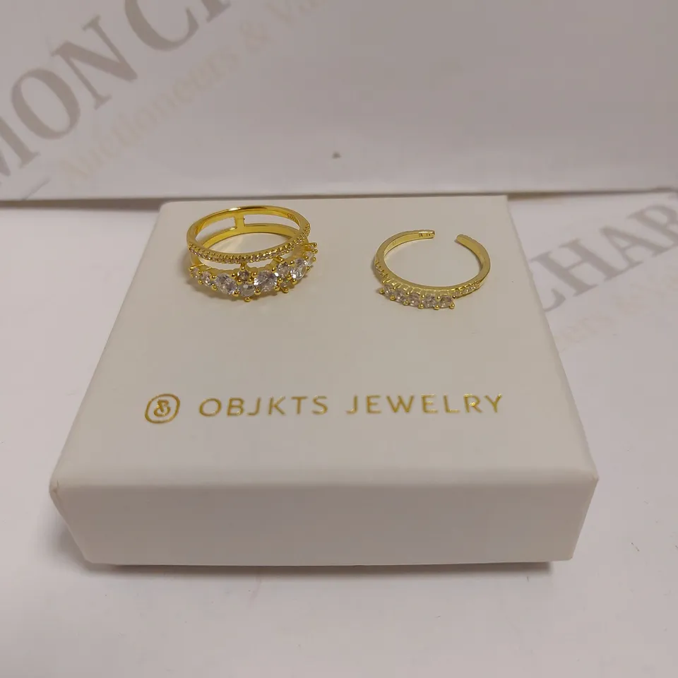 BOXED PAIR OF OBJKTS JEWELRY GOLD EFFECT RINGS - VALOR RING AND ERA RING