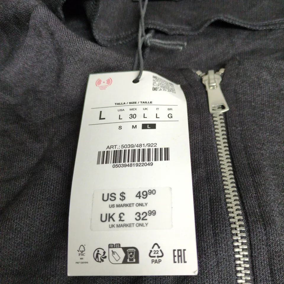 ZARA BLACK ZIP UP TOP LARGE WITH TAGS