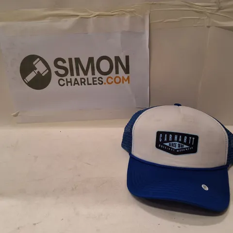 CARHARTT TRUCKER CAP – WHITE FRONT PANEL, BLUE MESH BACK