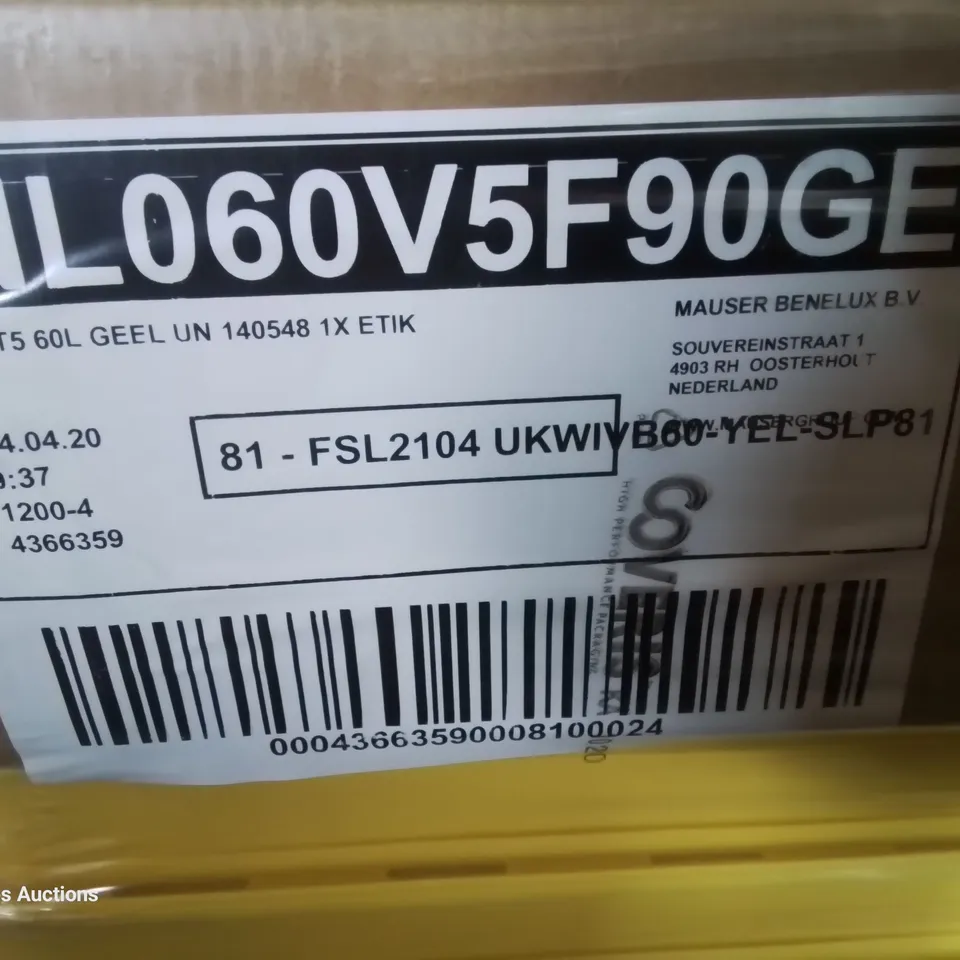 PALLET OF APPROXIMATELY 81 YELLOW HAZARDOUS WASTE BINS 60L 