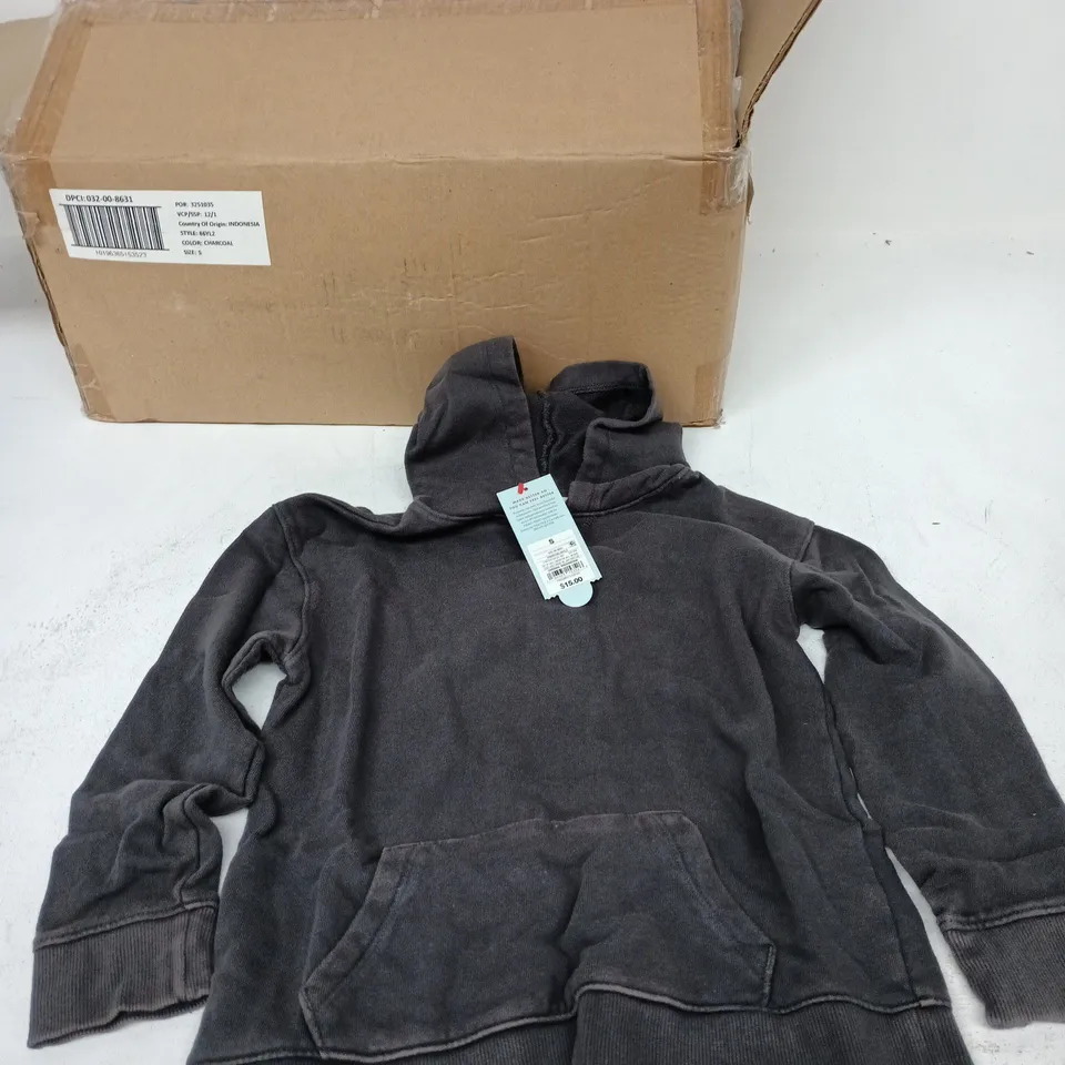 BOX OF APPROXIMATELY 20 CAT AND JACK CHARCOAL KIDS HOODIES ASSORTED SIZES