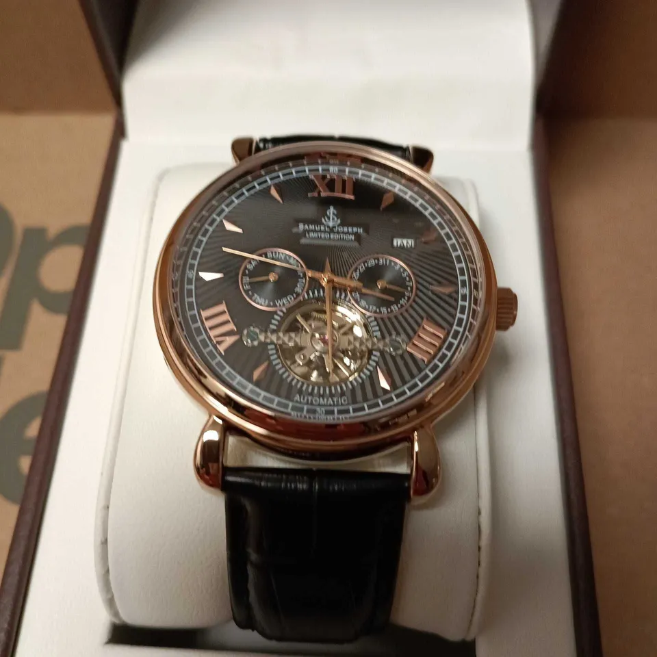 BOXED SAMUEL JOSEPH AUTOMATIC LIMITED EDITION WATCH IN ROSE GOLD BLACK