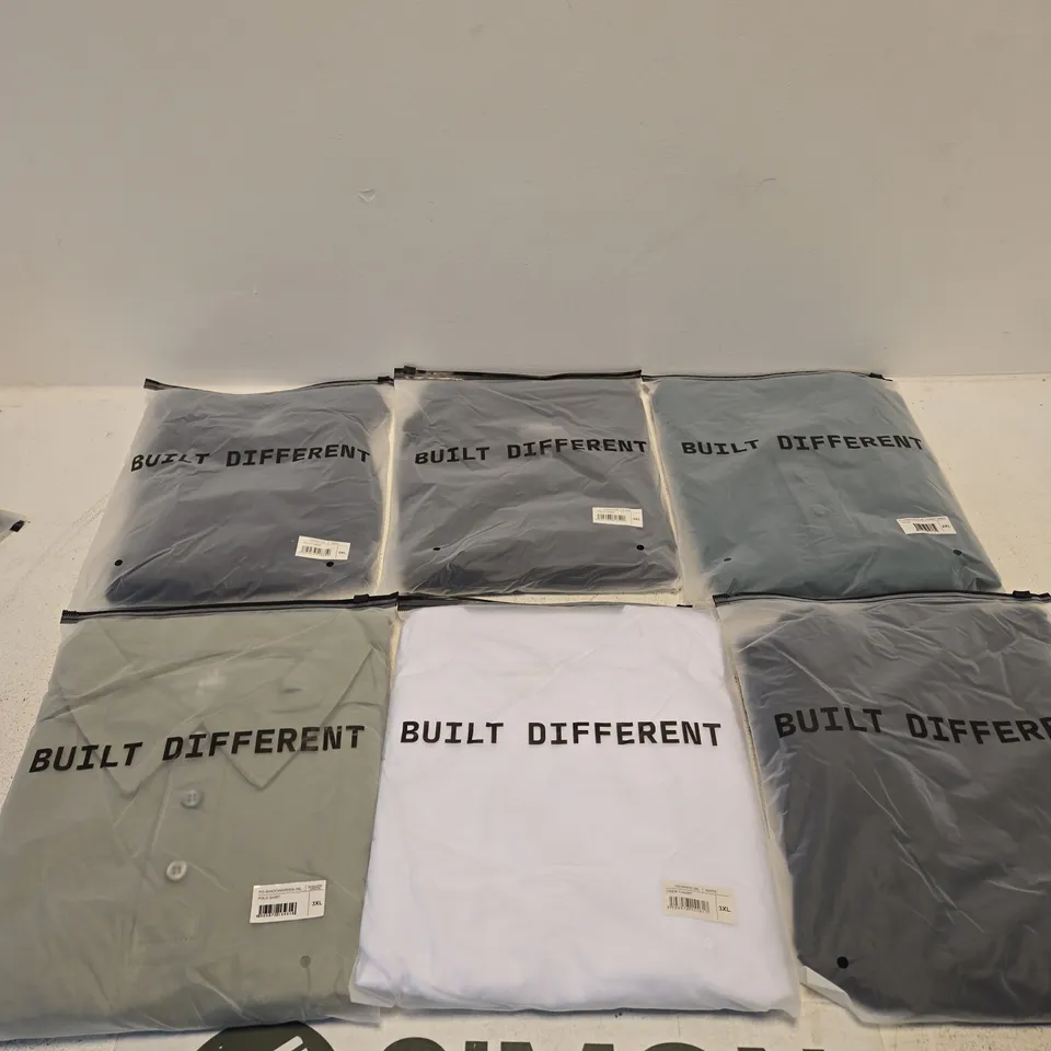 SET OF APPROXIMATELY 20 ASSORTED BUILT DIFFERENT T-SHIRTS/SHIRTS IN VARIOUS COLOURS AND SIZES