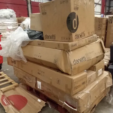 PALLET OF ASSORTED INCOMPLETE DANETTI FURNITURE PARTS AND PIECES 
