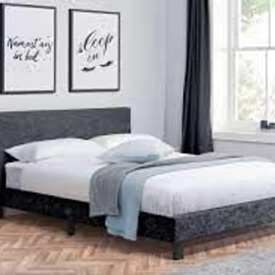 BOXED BECKEY DOUBLE 135cm UPHOLSTERED BED FRAME - BLACK (1 box)