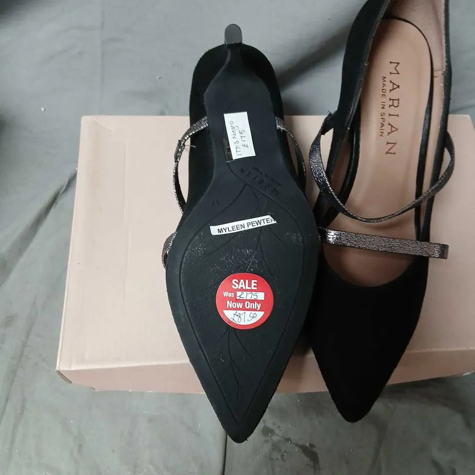 MARIAN WOMEN'S BLACK SUEDE HEELS WITH GLITTER STRAPS, STYLE 2705 ANTE NEGRO – UK 4.5 (EU 37)