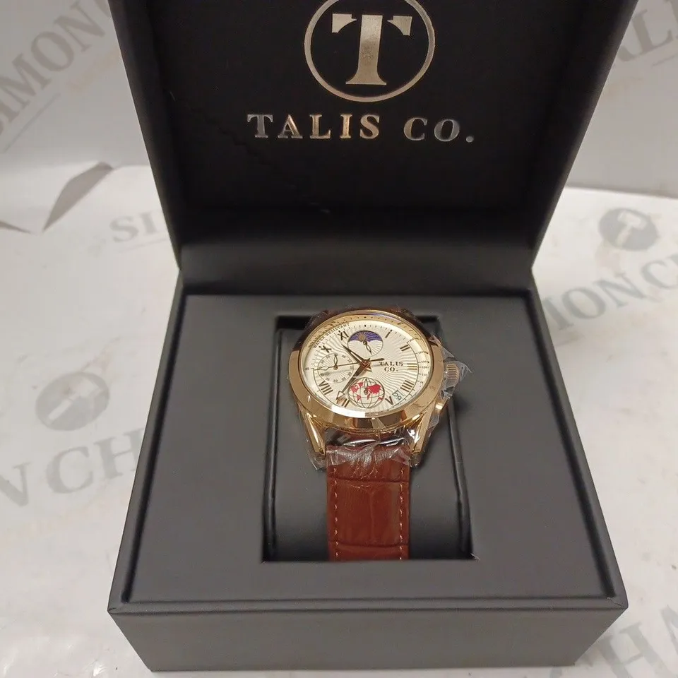 MENS TALIS CO 7120 CHRONOGRAPH WATCH – MOON PHASE MOVEMENT – GENUINE LEATHER STRAP