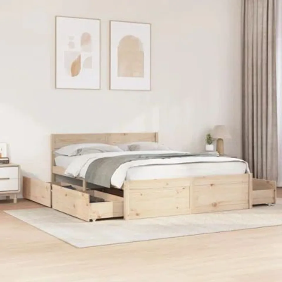 BOXED VIDAXL BED FRAME WITH DRAWERS SOLID WOOD PINE - SIZE UNSPECIFIED (1 BOX)