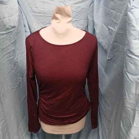 WHISTLES RUCHED SIDE LONG SLEEVE TOP – BURGUNDY (UK S)