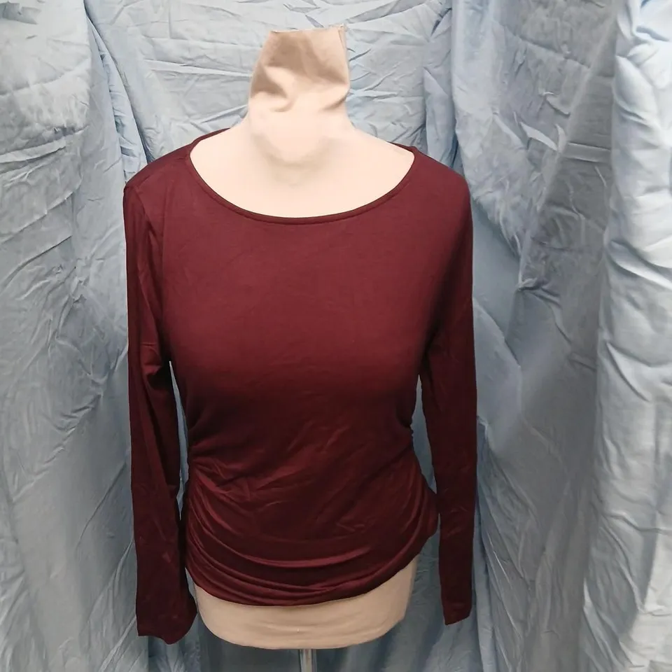 WHISTLES RUCHED SIDE LONG SLEEVE TOP – BURGUNDY (UK S)