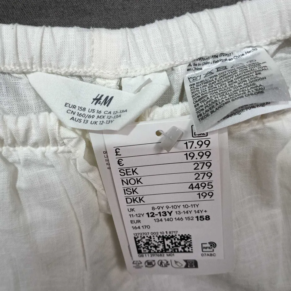 H&M KIDS' WHITE DRAWSTRING TROUSERS, UK 12-13Y (EU 158)