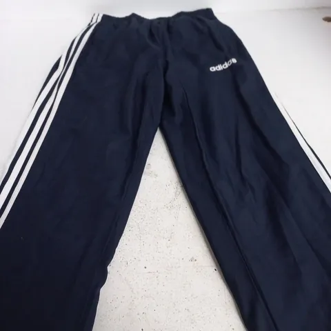 ADIDAS NAVY TRACK PANTS – UK S, WITH WHITE SIDE STRIPES 