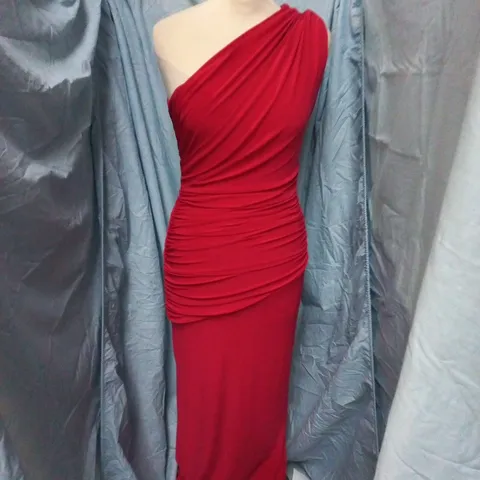 CLUB L LONDON RED ASYMMETRIC MAXI DRESS WITH RUCHED DETAILING – UK 8